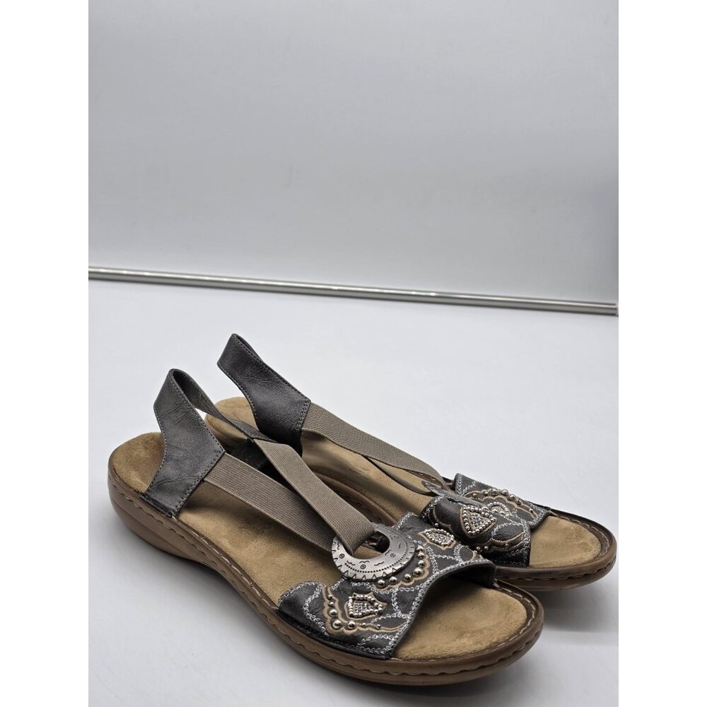 Rieker Sandals Women Size 10 Gray regina Slingback Paisley Studded Comfort Shoes
